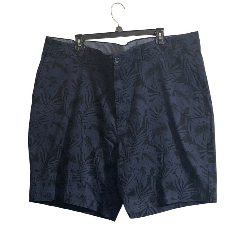 Roundtree & Yorke Casuals Mens Navy Blue Tropical Leaf Print Shorts Stretch 46